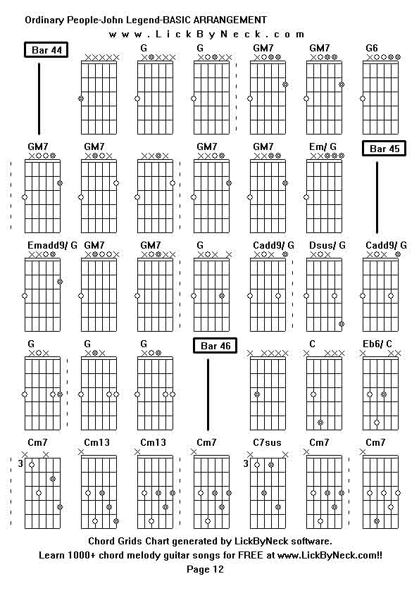 Chord Grids Chart of chord melody fingerstyle guitar song-Ordinary People-John Legend-BASIC ARRANGEMENT,generated by LickByNeck software.